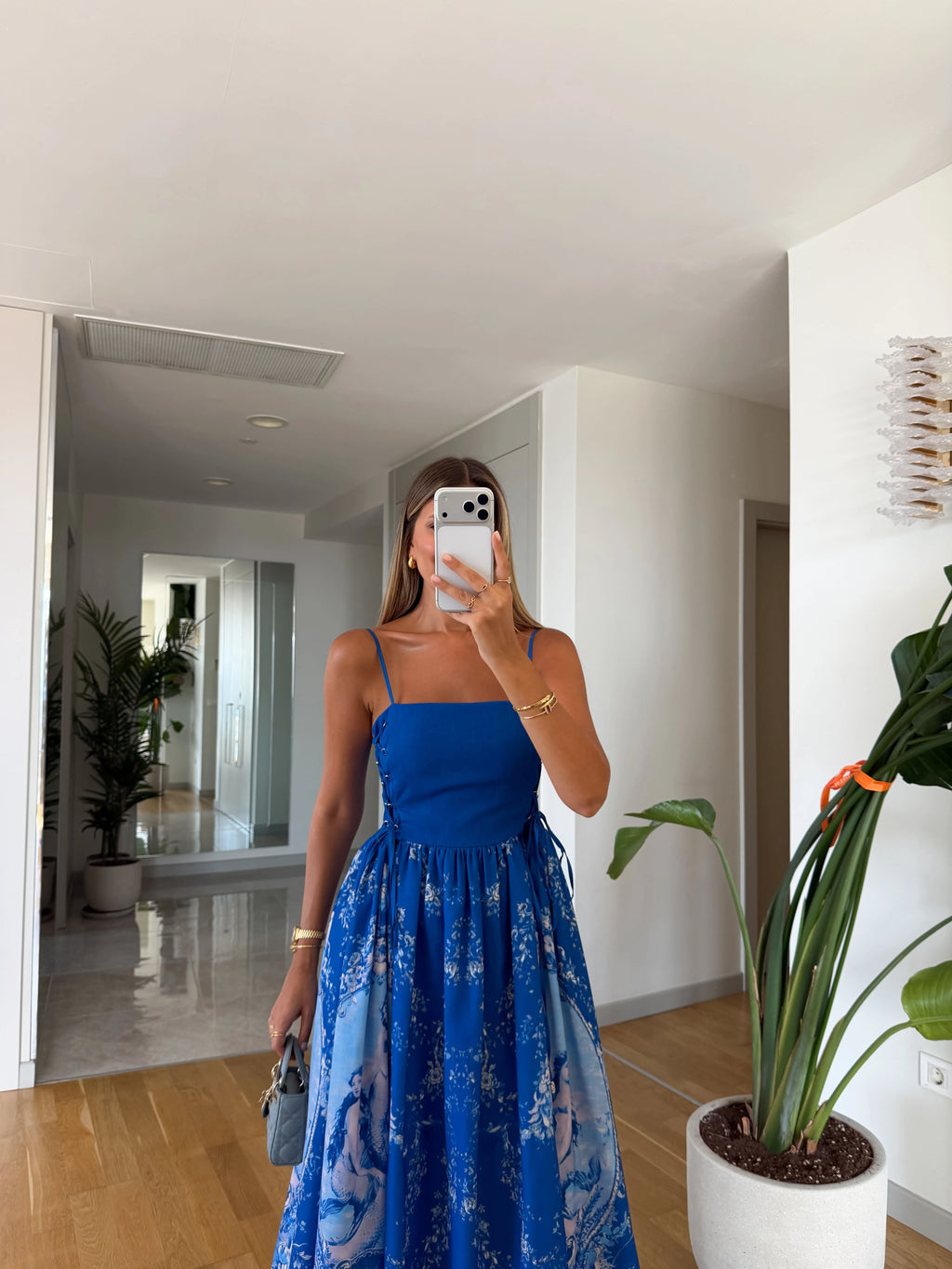 Rowan Blue Cotton Midi Haljina