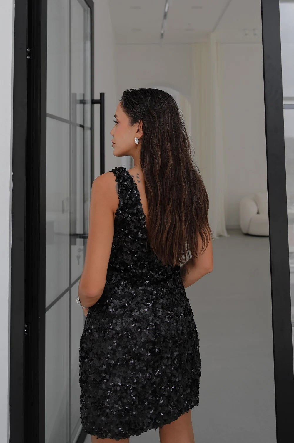 Black Shine Sequin Mini Haljina