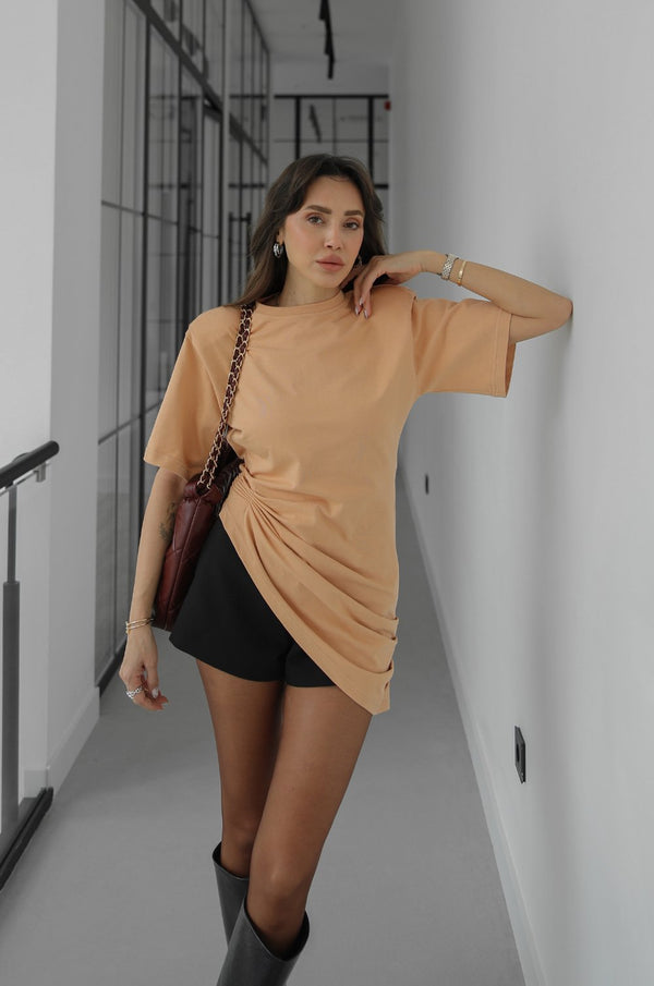 Designer Twist Cotton T-Shirt Soft Apricot