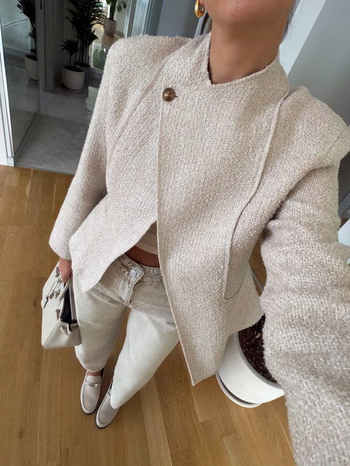 STRUCTURED TWEED BLAZER – Beige detalj