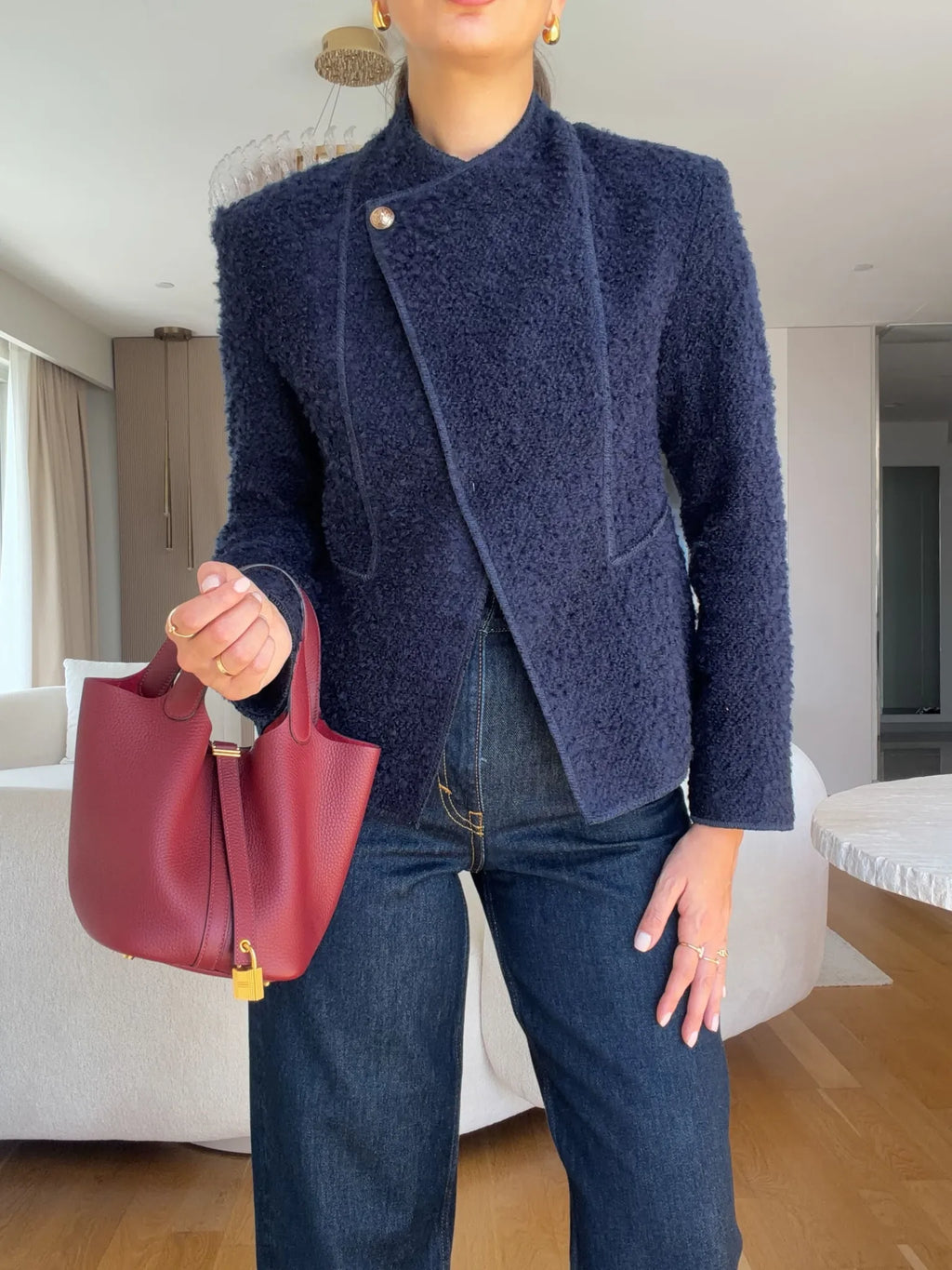 STRUCTURED TWEED BLAZER – NAVY