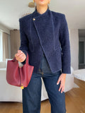 STRUCTURED TWEED BLAZER – NAVY