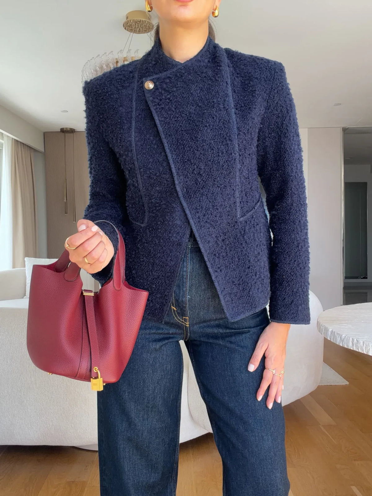 STRUCTURED TWEED BLAZER – NAVY