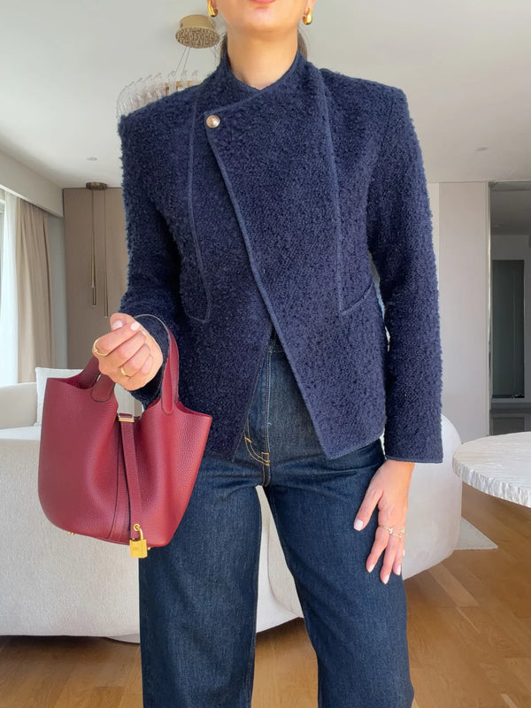 STRUCTURED TWEED BLAZER – NAVY