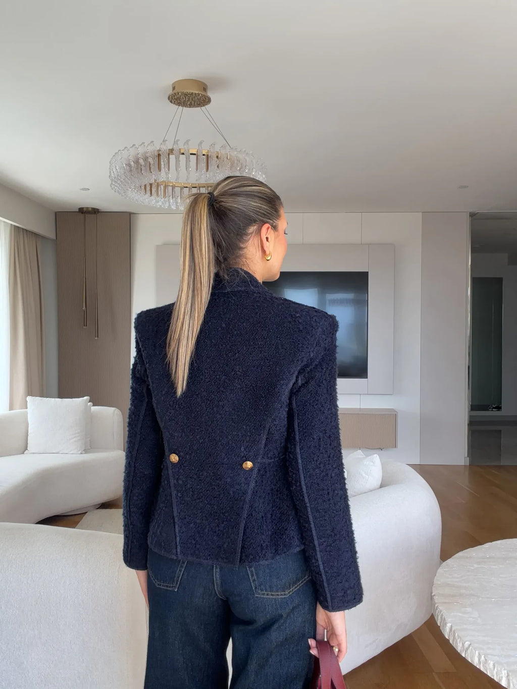 STRUCTURED TWEED BLAZER – NAVY