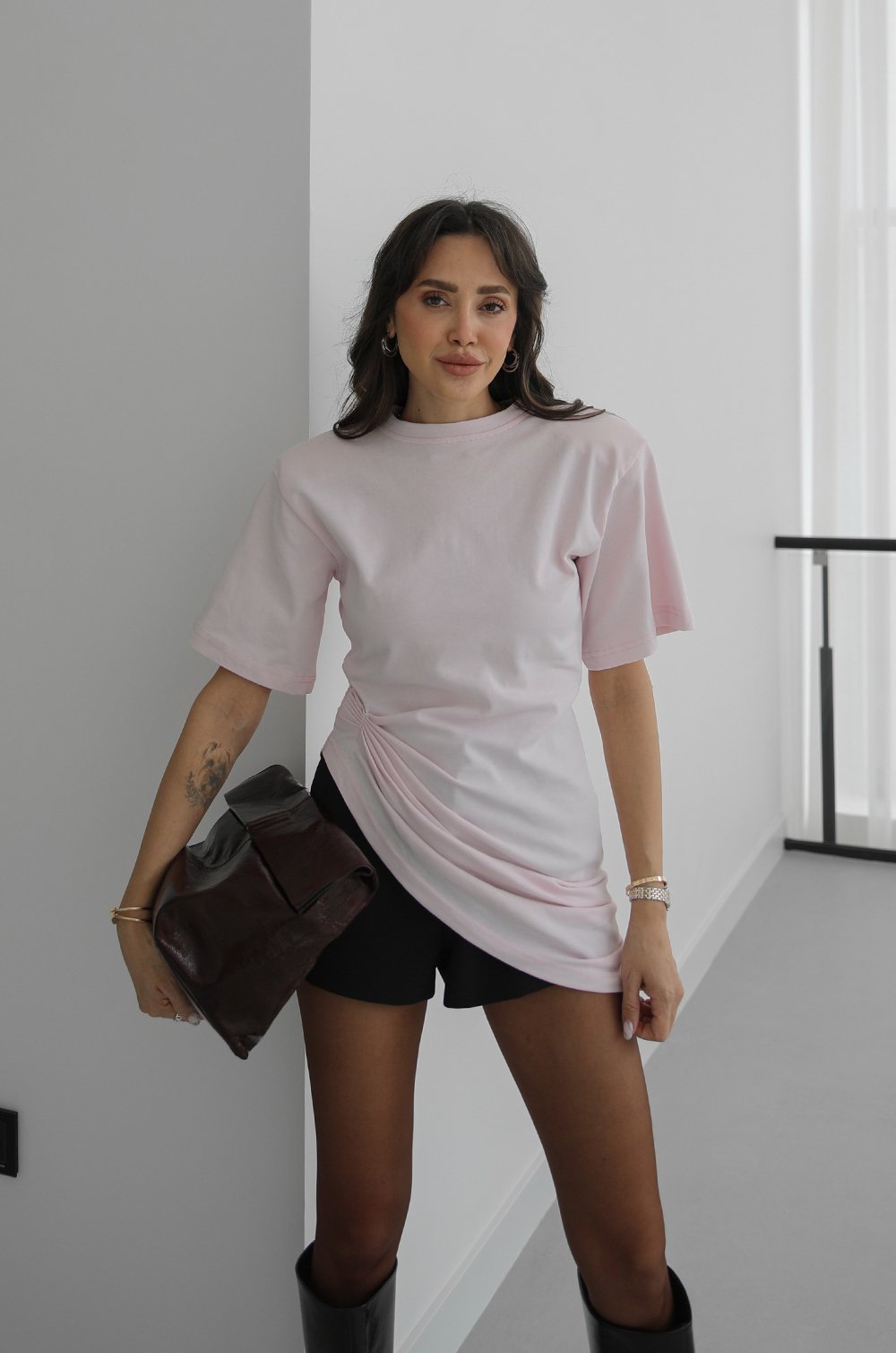 Designer Twist Cotton T-Shirt Light Pink