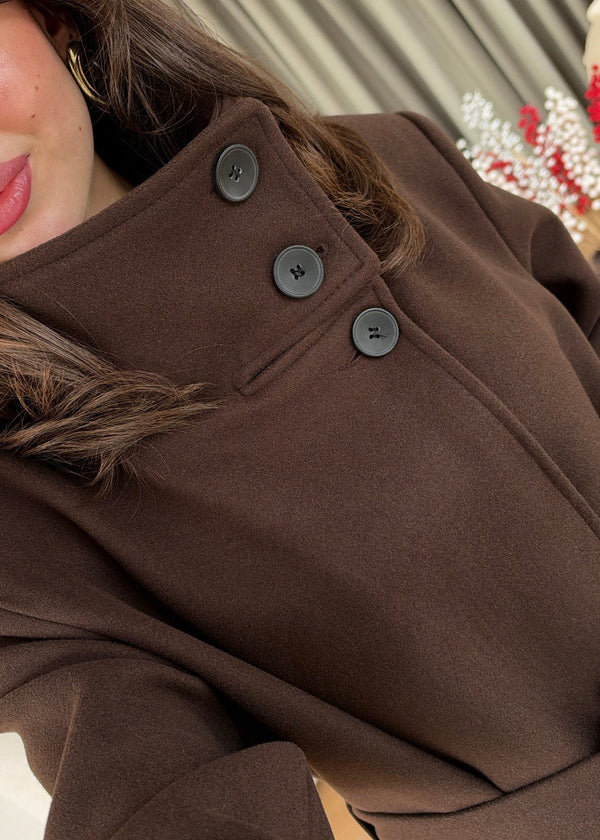 PREMIUM WOOL BELTED LONG COAT – CHOCOLATE BROWN
