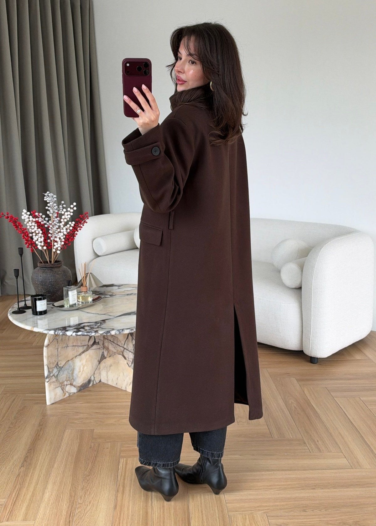 PREMIUM WOOL BELTED LONG COAT – CHOCOLATE BROWN