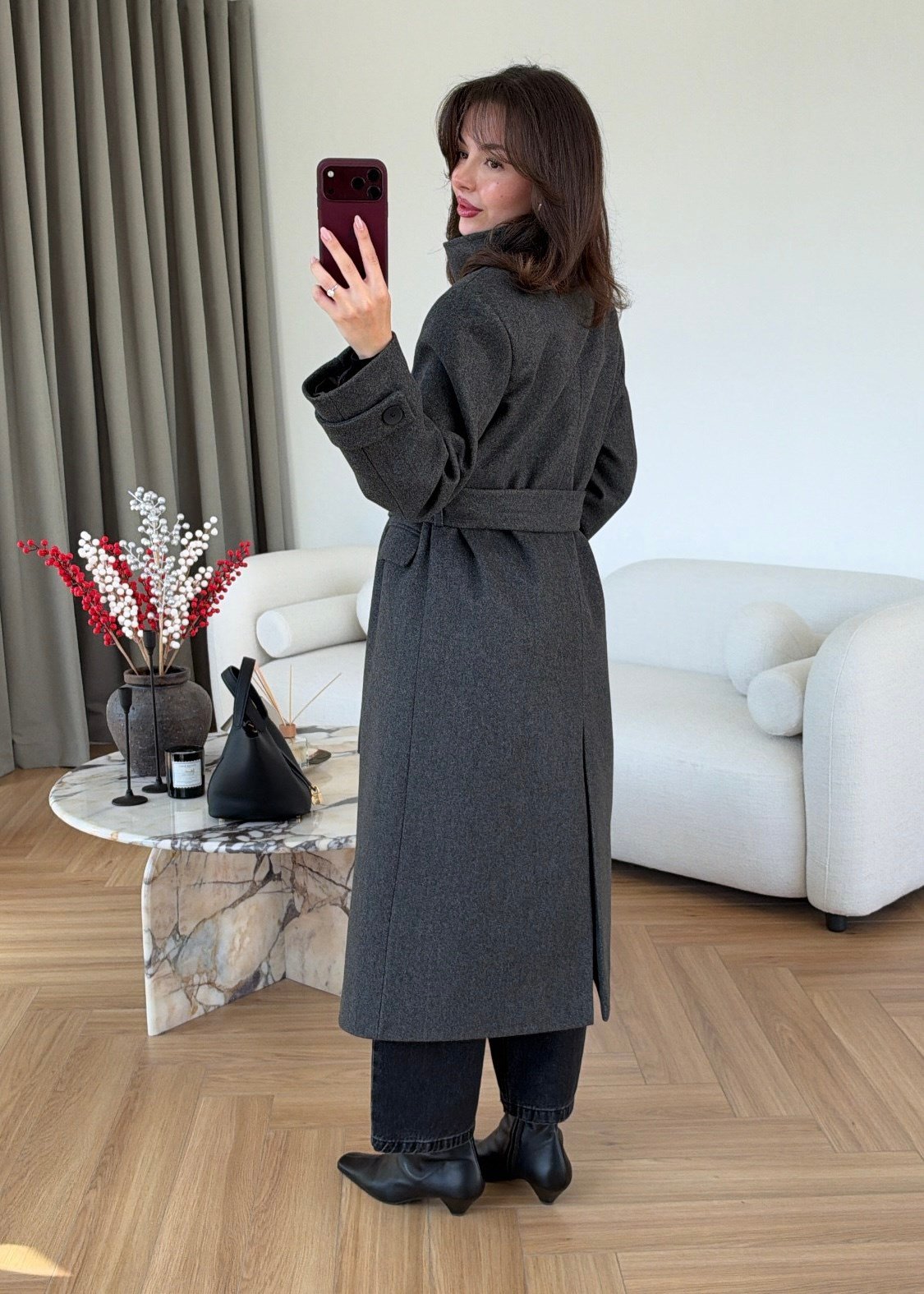 PREMIUM WOOL BELTED LONG COAT – ANTHRACITE