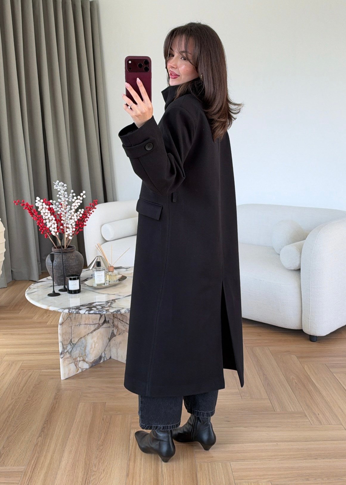 PREMIUM WOOL BELTED LONG COAT – BLACK