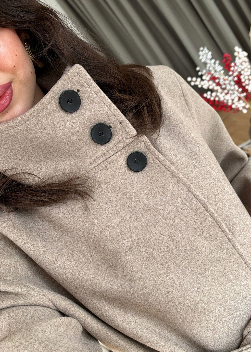 PREMIUM WOOL BELTED LONG COAT – STONE BEIGE