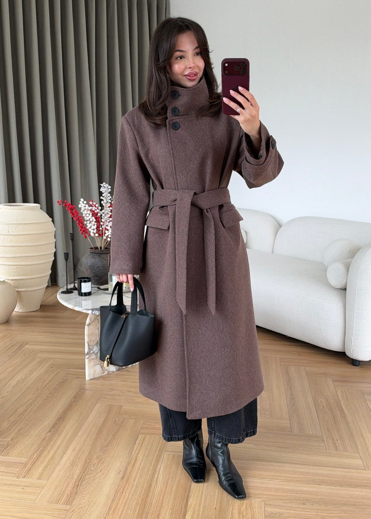PREMIUM WOOL BELTED LONG COAT – VIZON TAUPE