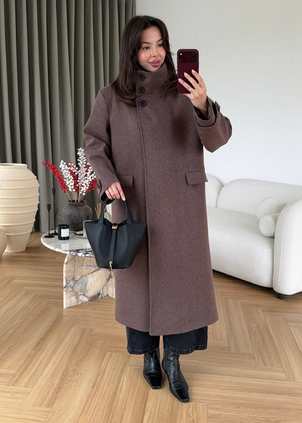PREMIUM WOOL BELTED LONG COAT – VIZON TAUPE