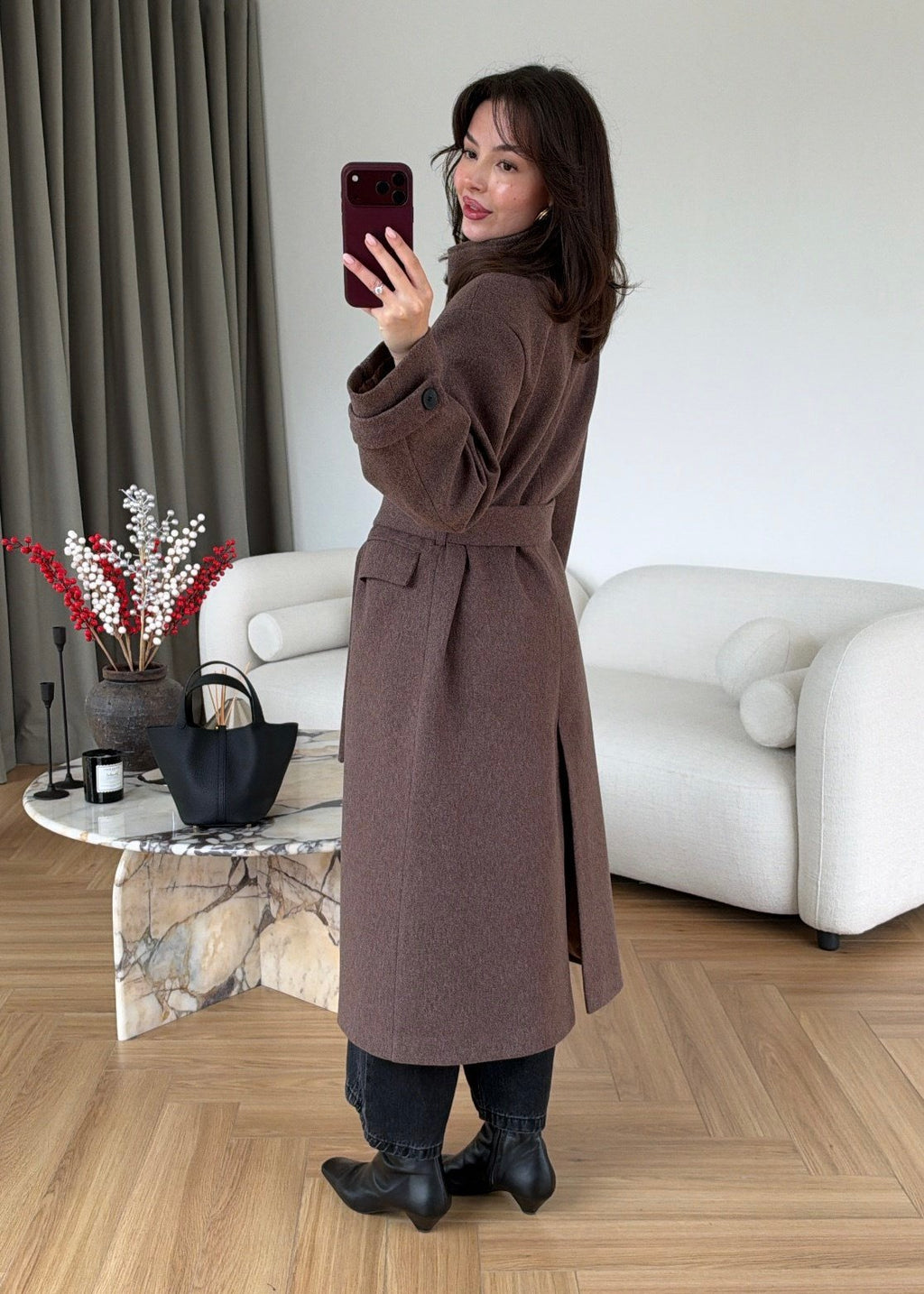 PREMIUM WOOL BELTED LONG COAT – VIZON TAUPE