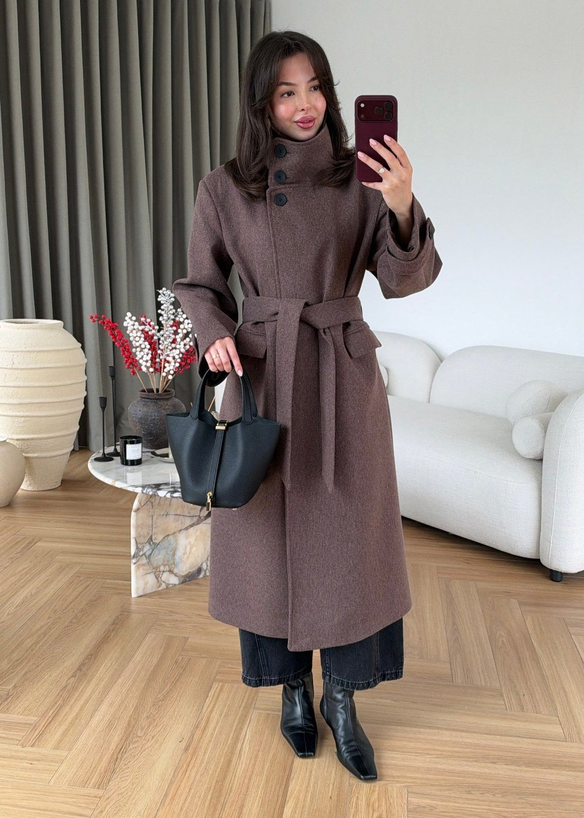 PREMIUM WOOL BELTED LONG COAT – VIZON TAUPE
