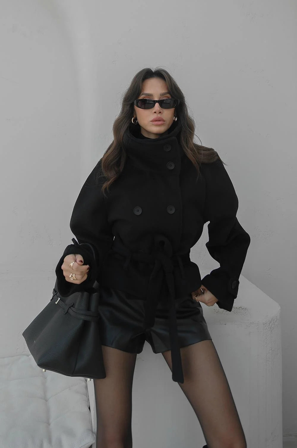 WOOL SHORT COAT/JACKET – BLACK WITH BLACK BUTTONS 3