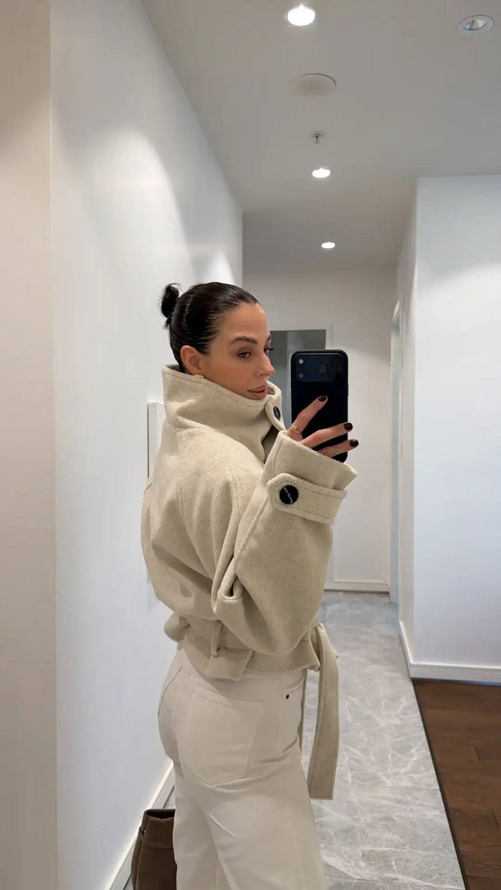 WOOL SHORT COAT/JACKET – BEŽ, bočni pogled