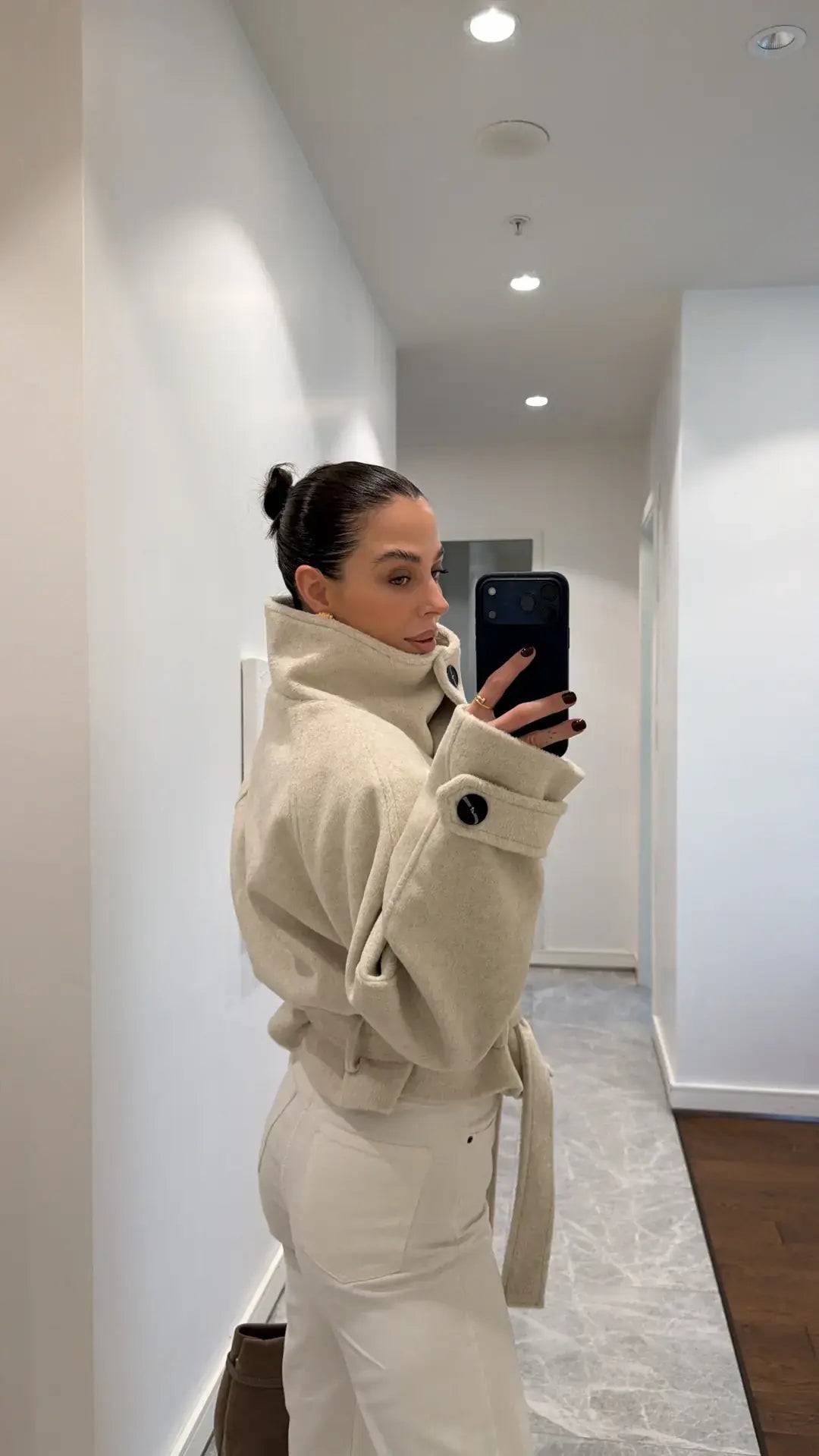WOOL SHORT COAT/JACKET – BEŽ, bočni pogled