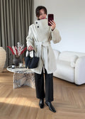 HIGH NECK BELTED WOOL COAT – STONE