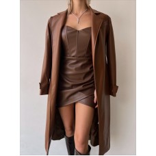 HAPPY IN NEW YORK LEATHER COAT BROWN
